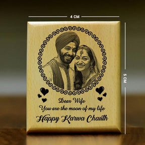 Personalized Karwa Chauth Engraved Wooden Photo Frame for Married Couple