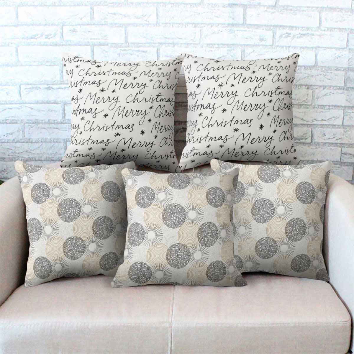 Merry Christmas & Geometric Patterns Set Of Five Cushion