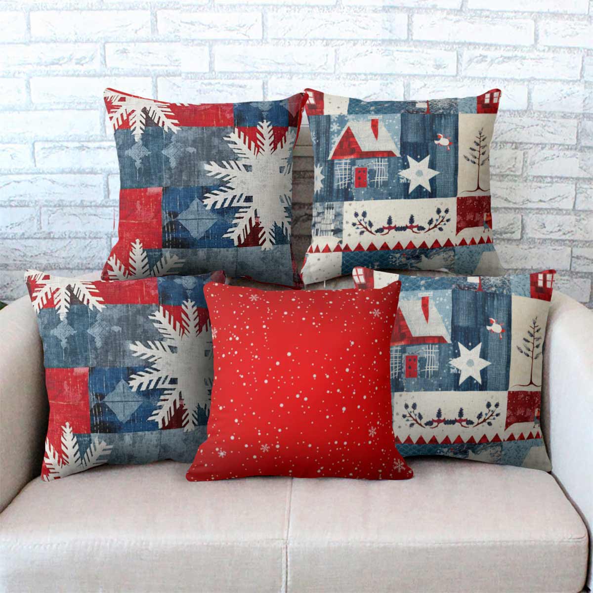 Decorative Winter Cushion Set of 5 for Christmas