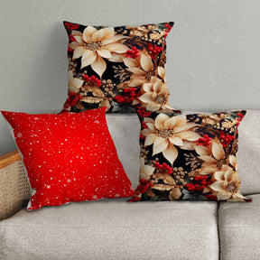 Set of 3 Floral Printed Cushion for Christmas