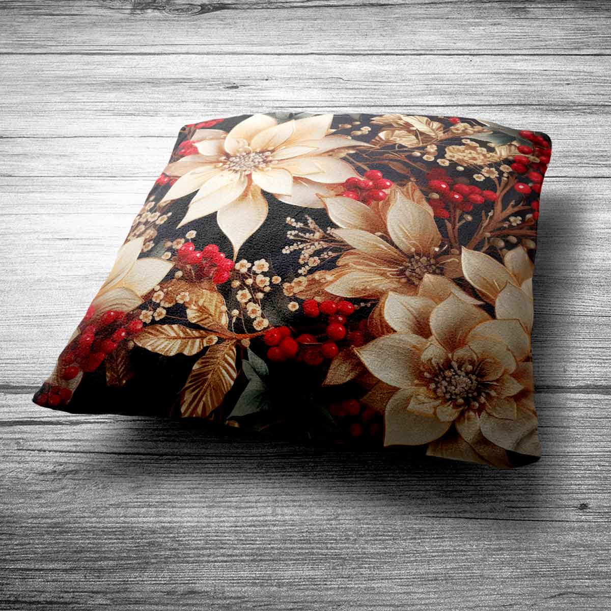 Set of 3 Floral Printed Cushion for Christmas