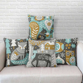 Set of 4 Decorative Animal Printed Cushion for Christmas