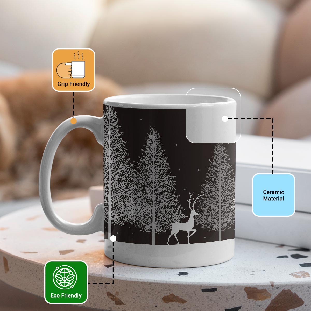 Deer Printed Coffee Mug for Merry Christmas