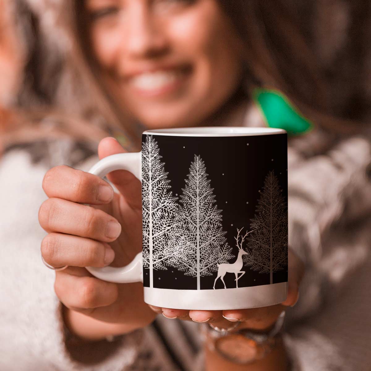 Deer Printed Coffee Mug for Merry Christmas