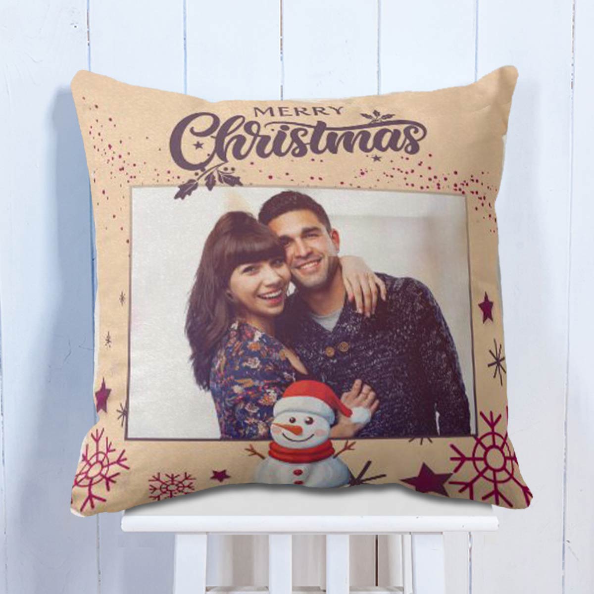 Personalized Merry Christmas Photo Cushion for Couple