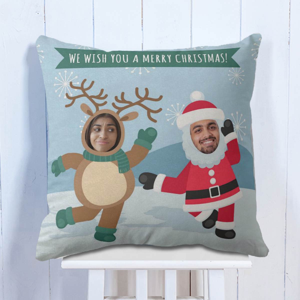 Customized Merry Christmas Wishes Photo Cushion