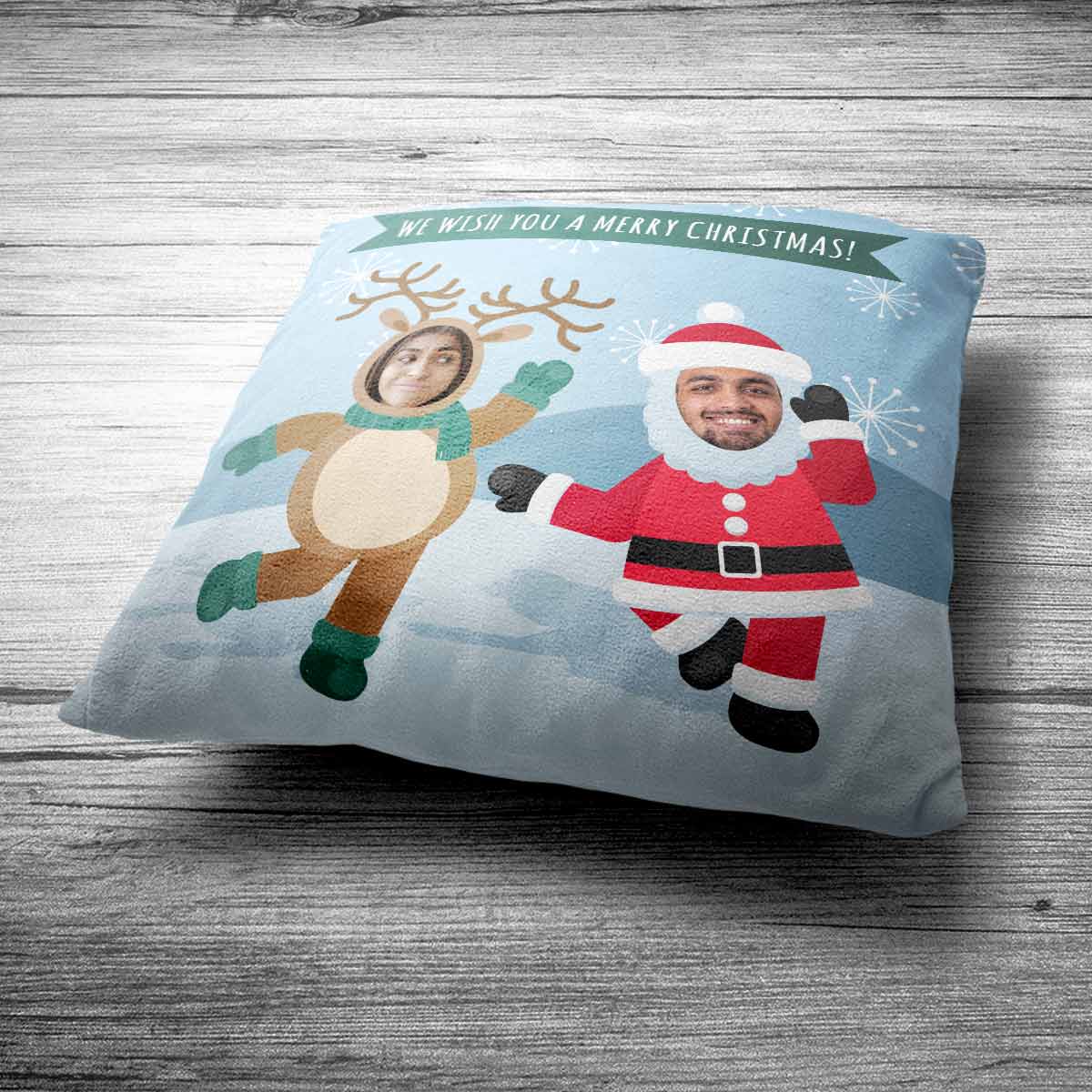 Customized Merry Christmas Wishes Photo Cushion