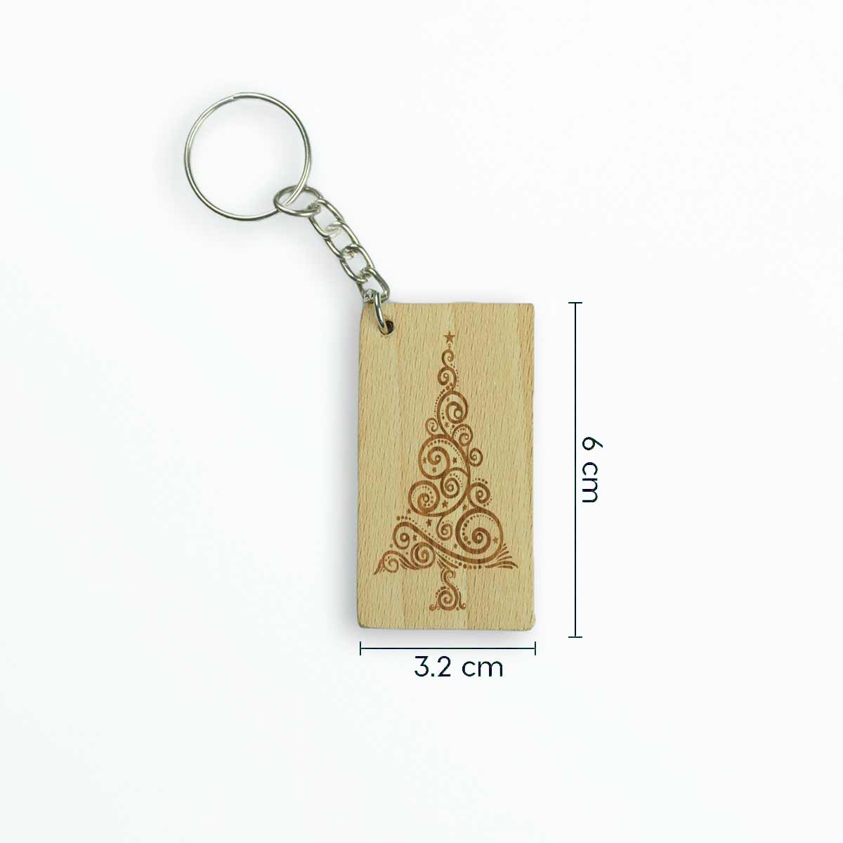 Engraved Wooden Christmas Tree Keychain