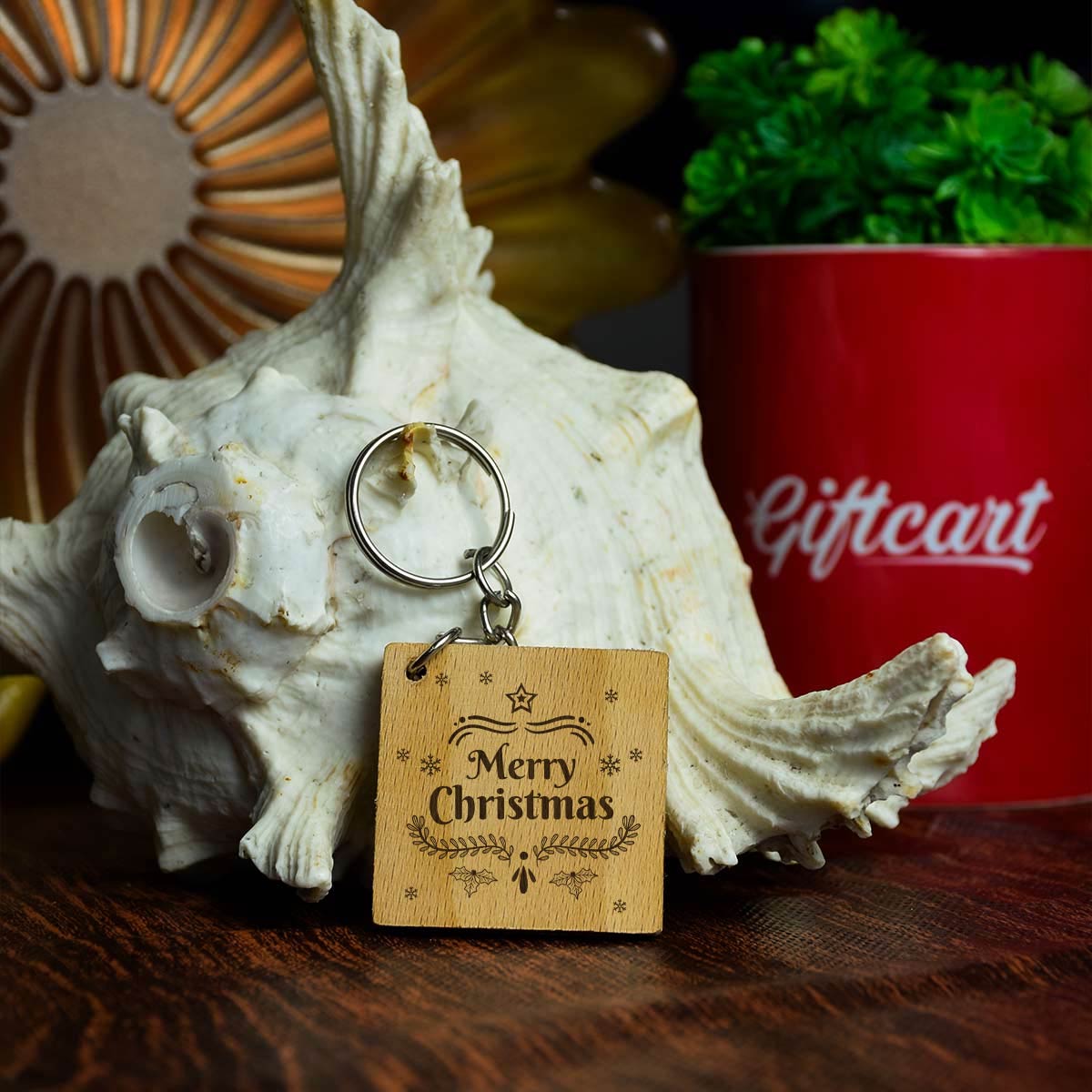 Merry Christmas Engraved Wooden Keychain