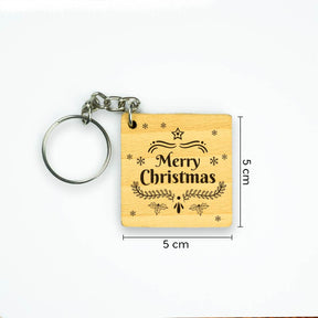 Merry Christmas Engraved Wooden Keychain