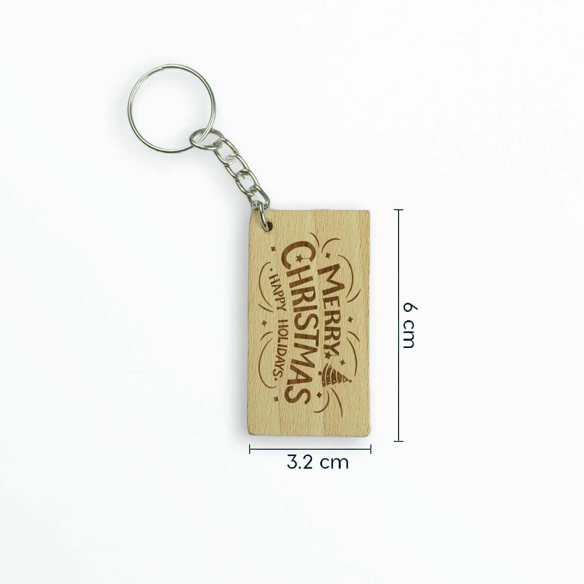 Engraved Wooden Merry Christmas Happy Holiday Keychain