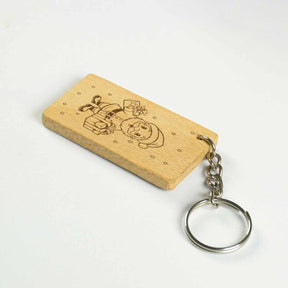 Engraved Wooden Christmas Santa With Gifts Keychain