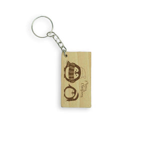 Engraved Wooden Merry Christmas Penguin Keychain