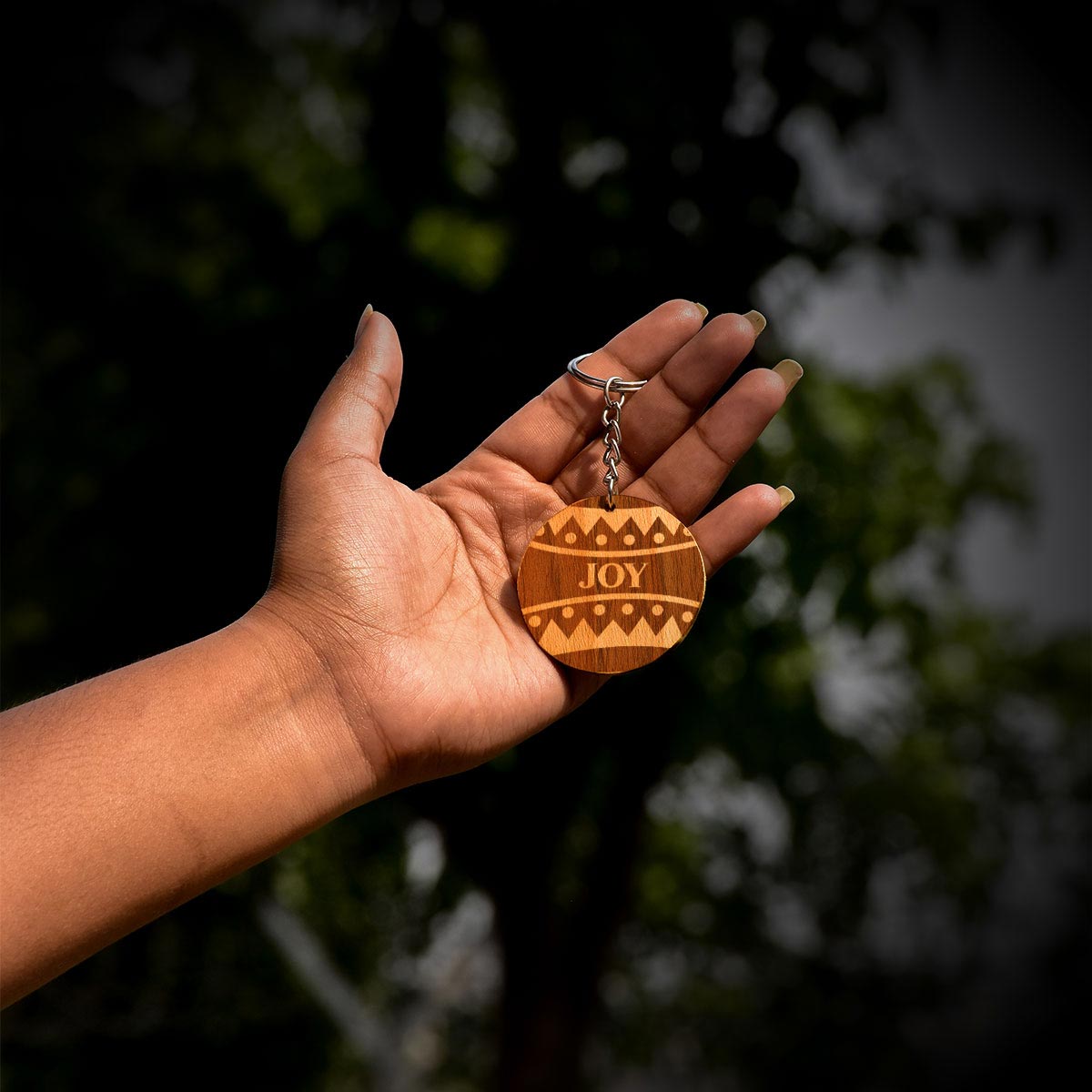 Engraved Joy Wooden Keychain