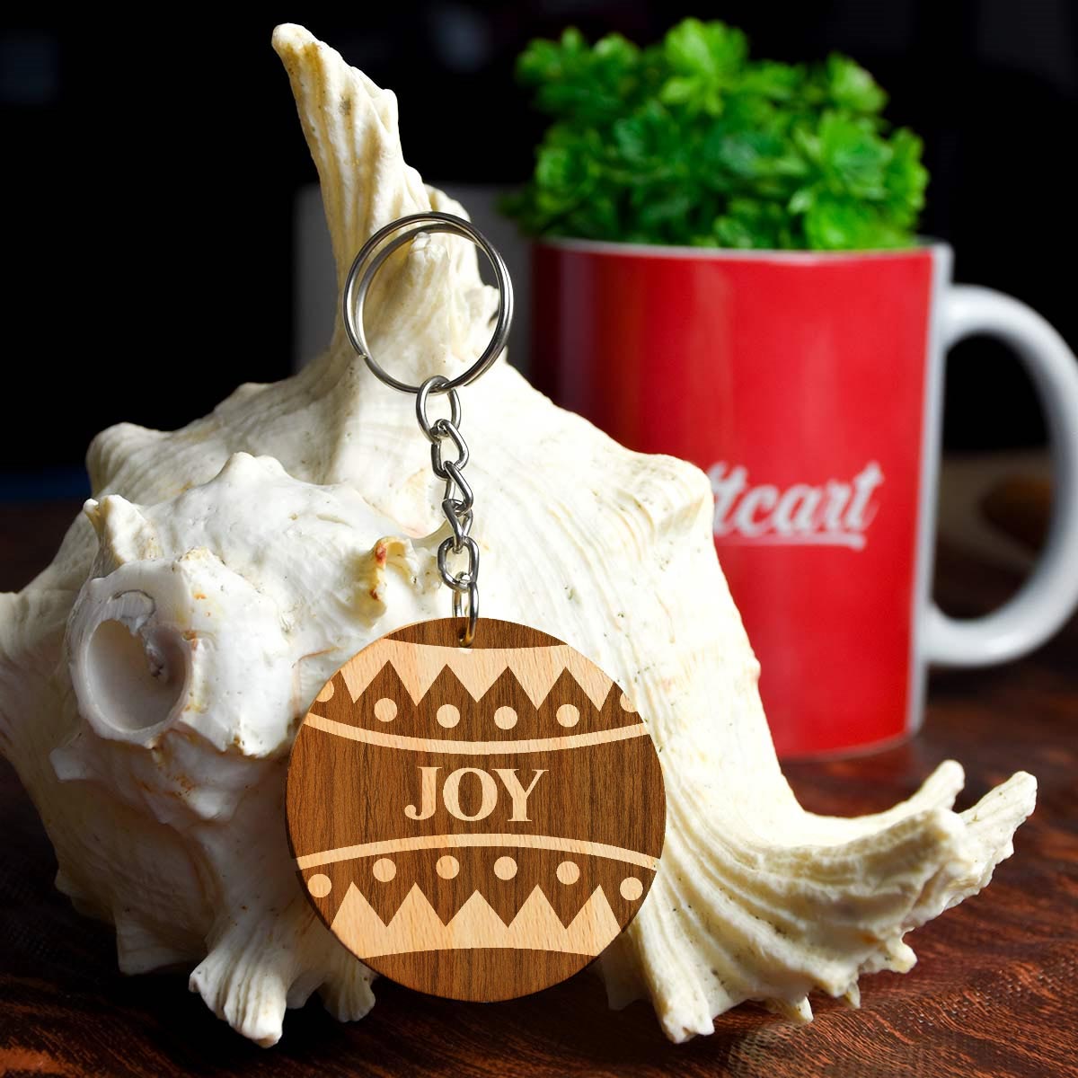 Engraved Joy Wooden Keychain