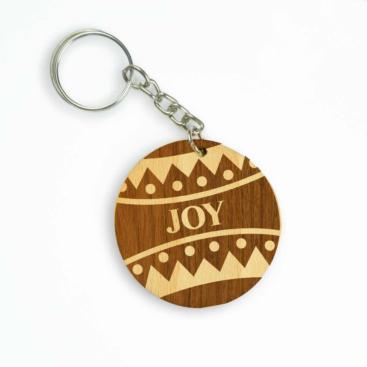 Engraved Joy Wooden Keychain