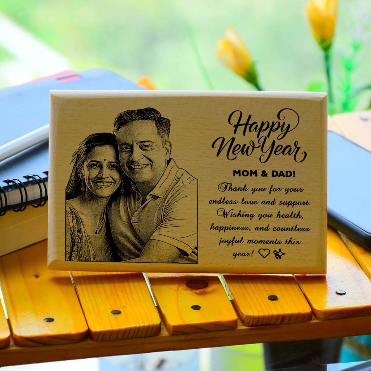 Personalized New Year Wooden  Engraved Photo Frame for Mom & Dad