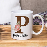 Personalized Floral Name Printed Coffee Mug for Couple