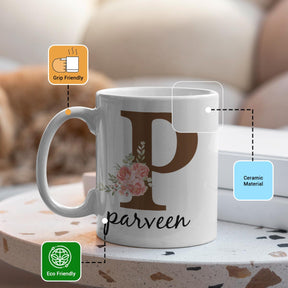 Personalized Floral Name Printed Coffee Mug for Couple