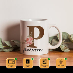 Personalized Floral Name Printed Coffee Mug for Couple