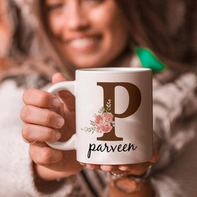 Personalized Floral Name Printed Coffee Mug for Couple