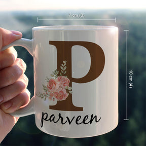 Personalized Floral Name Printed Coffee Mug for Couple