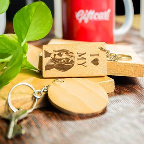 I Love Dog Engraved Wooden Keychain Gift