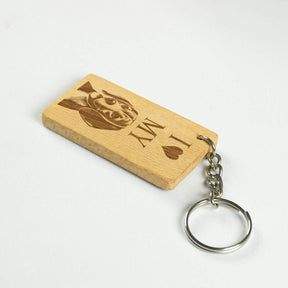 I Love Dog Engraved Wooden Keychain Gift