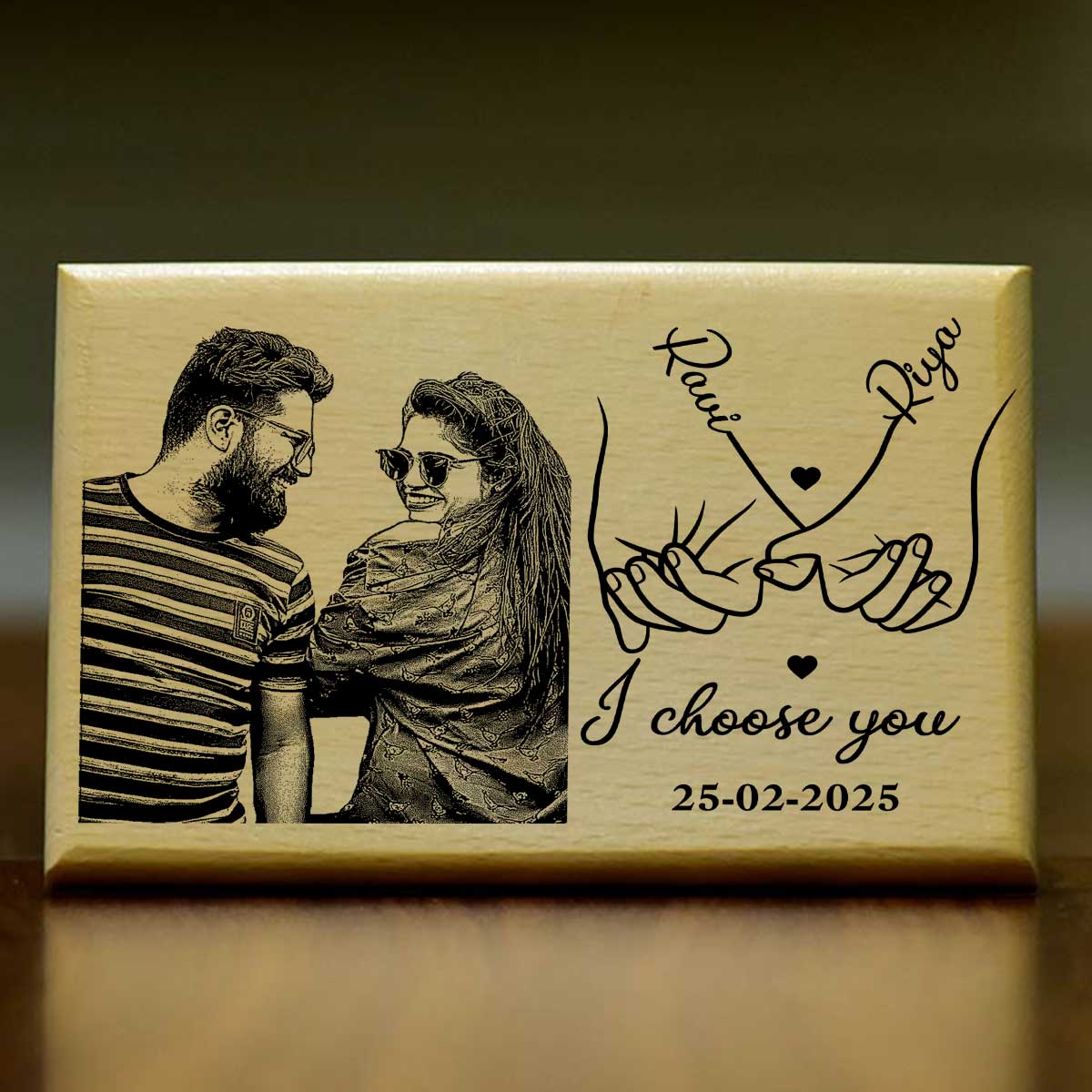 Personalized I Choose You With Name & Date Engraved Wooden Photo Frame for Valentine's Day