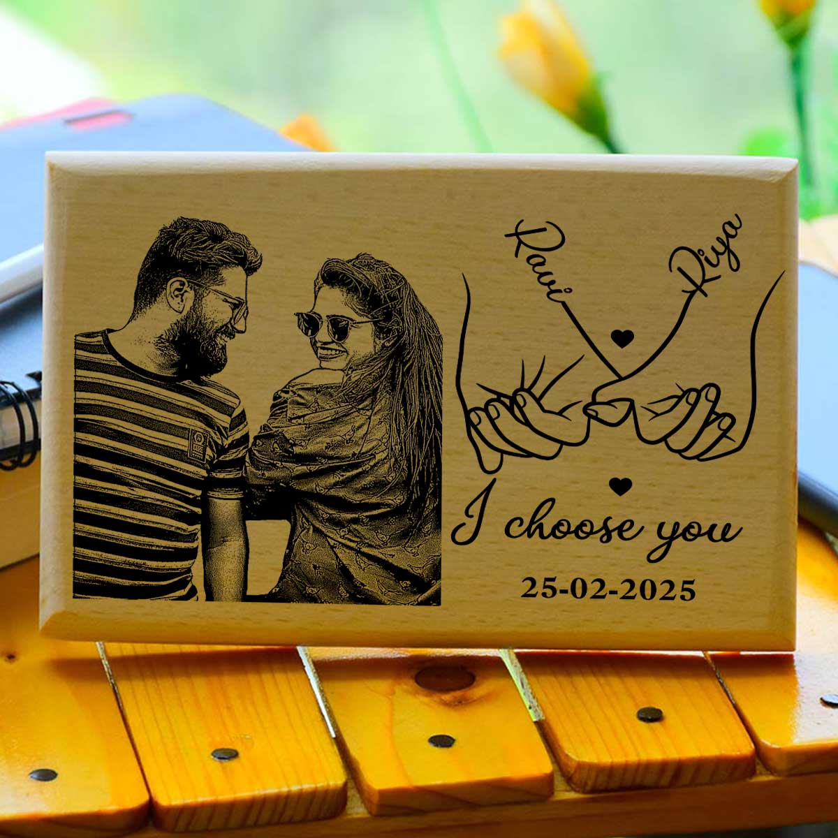 Personalized I Choose You With Name & Date Engraved Wooden Photo Frame for Valentine's Day