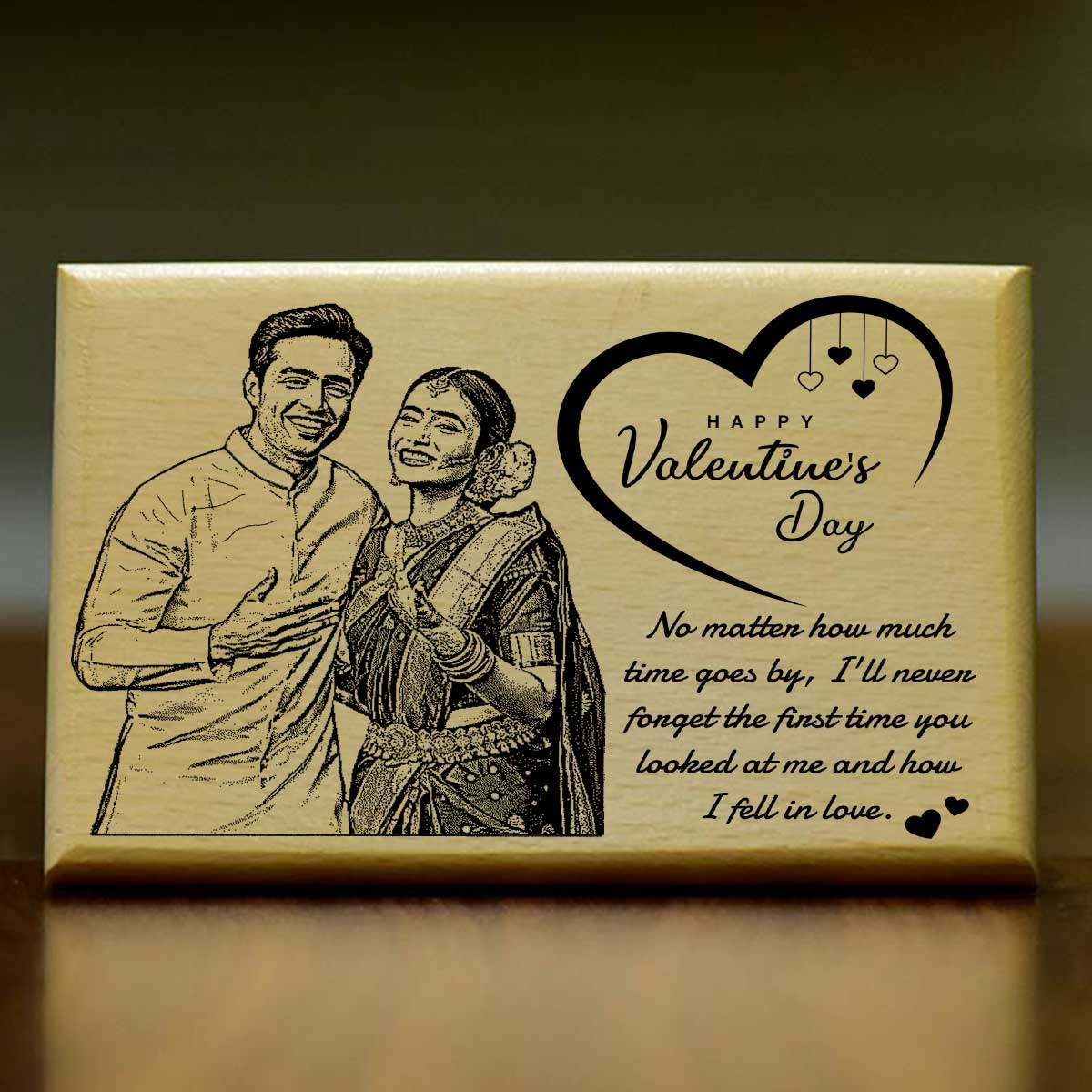 Happy Valentine's Day With Lovely Message Engraved Wooden Photo Frame for Couple