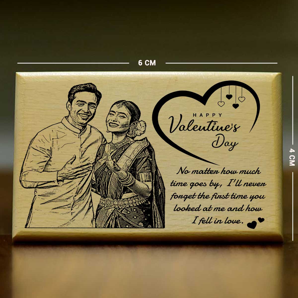 Happy Valentine's Day With Lovely Message Engraved Wooden Photo Frame for Couple