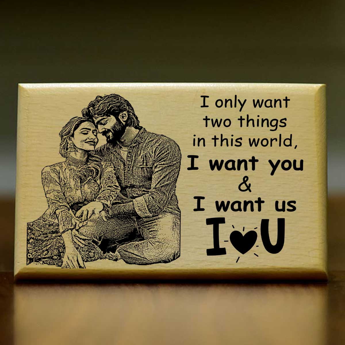 Personalized I Love You Engraved Wooden Photo Frame for Valentine's Day