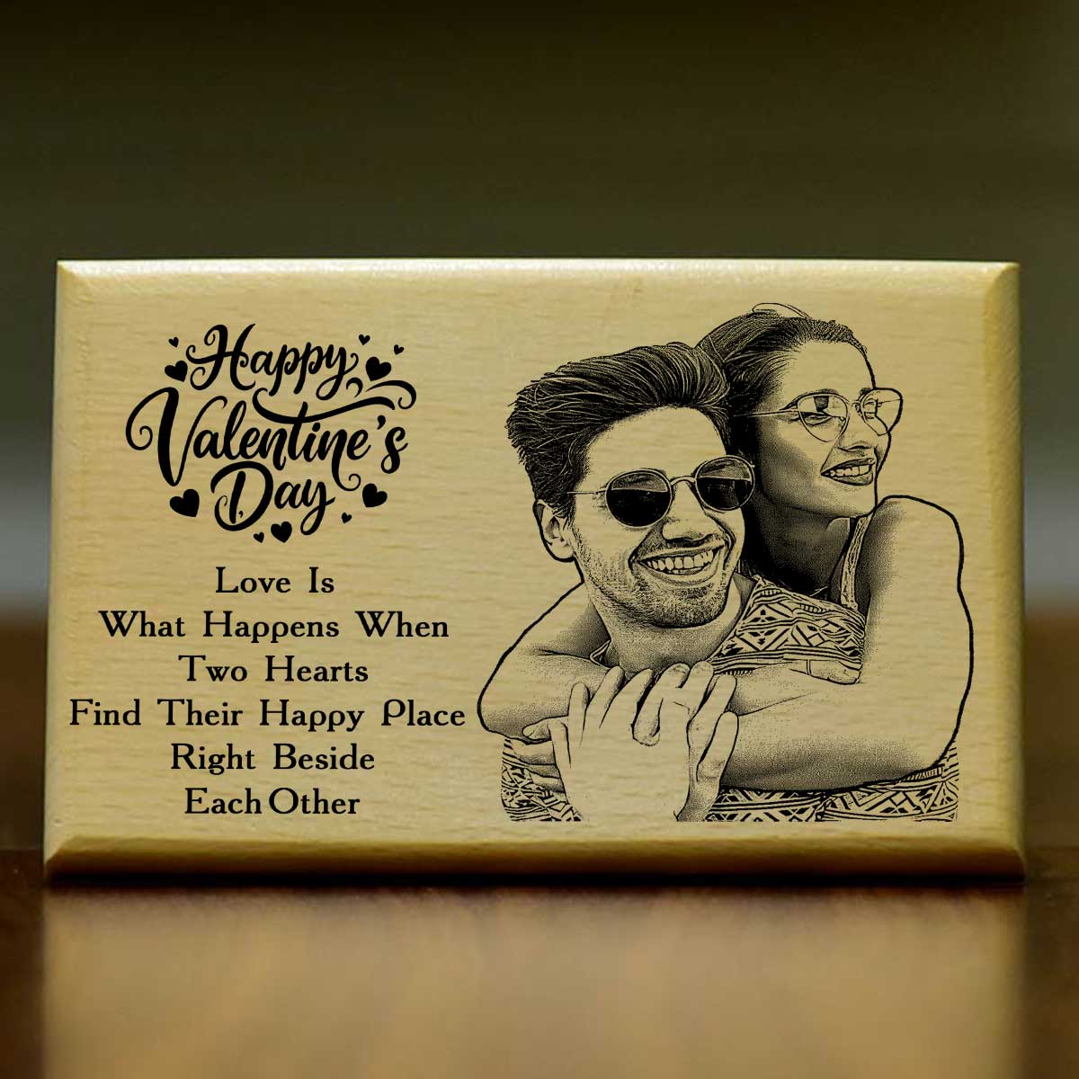 Customized Happy Valentine's Day With Message Engraved Wooden Photo Frame for Couple