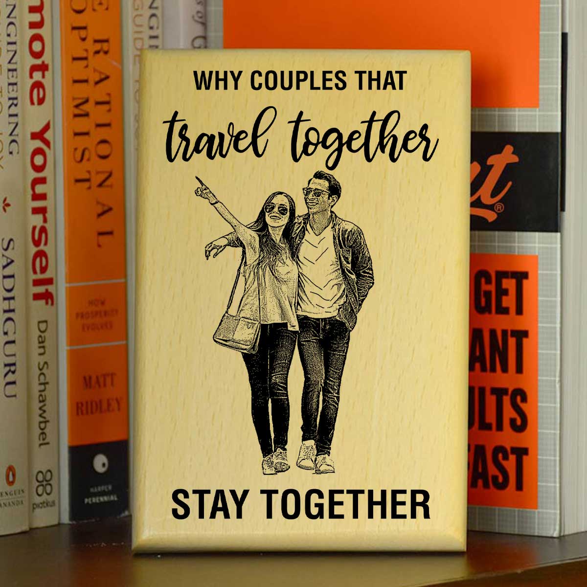 Customized Travel Together Stay Together Engraved Wooden Photo Frame for Couple