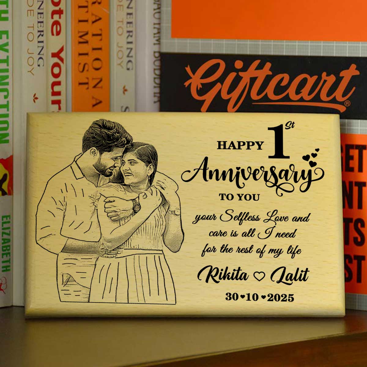 Personalized Happy 1st Anniversary Engraved Wooden Photo Frame for Married Couple