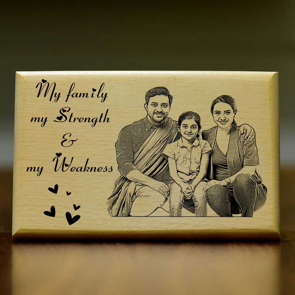 Customized My Family My Strength Engraved Wooden Photo Frame