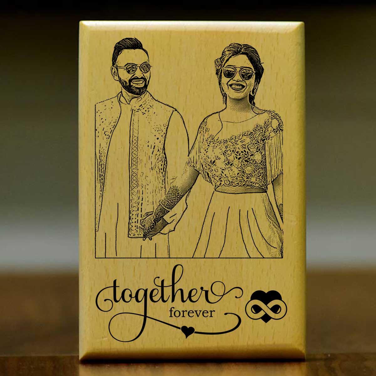 Customized Together Forever Engraved Wooden Photo Frame for Couple, BF, GF