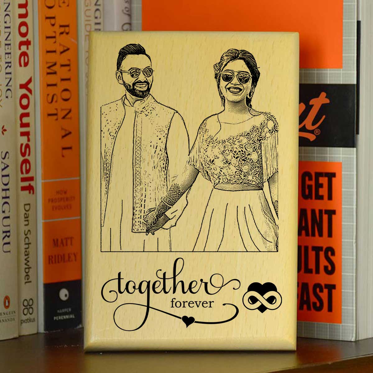 Customized Together Forever Engraved Wooden Photo Frame for Couple, BF, GF