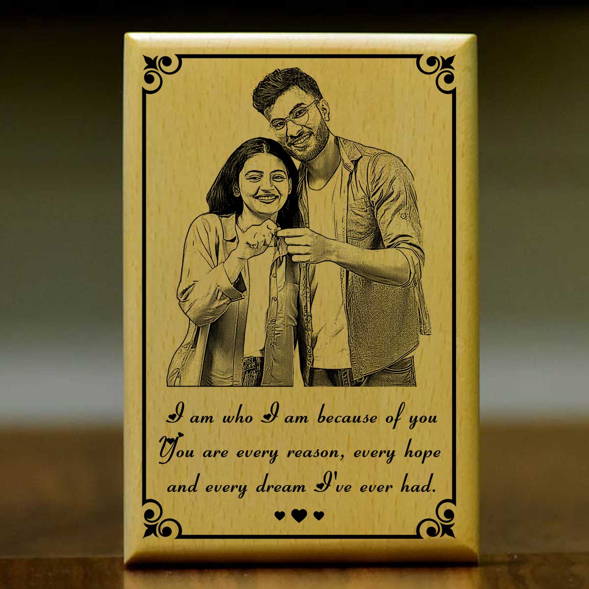 Personalized Quote Printed Engraved Wooden Photo Frame for Couple