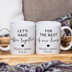 Personalized Set of 2 Let's Have Coffee With Name Coffee Mug Gift For Couple