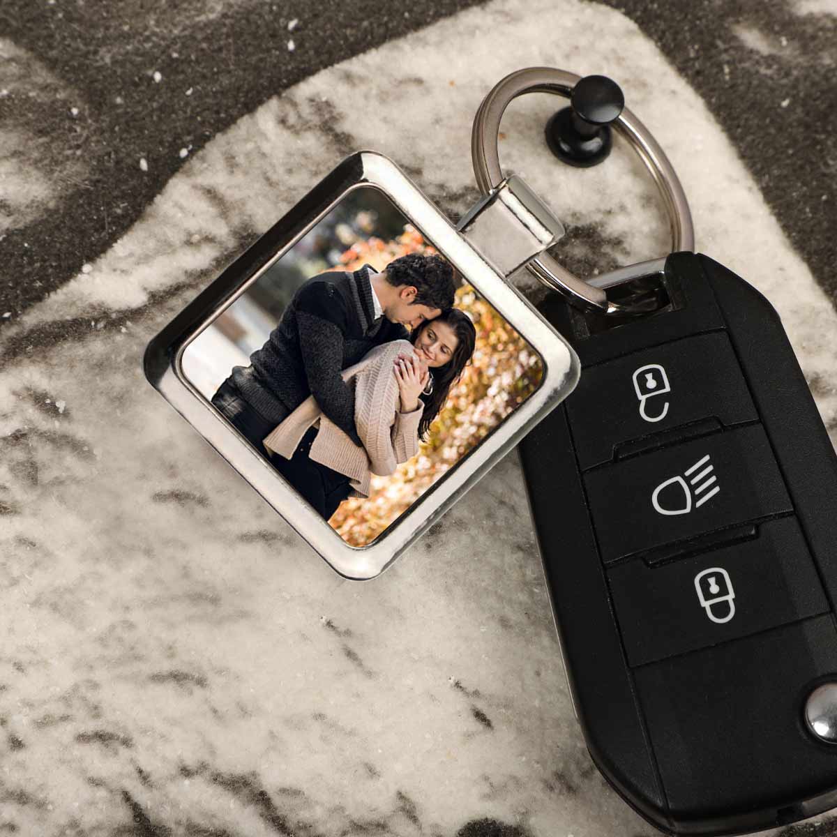 Personalized Photo Metal Keychain Gift For Couple, Friend & Family