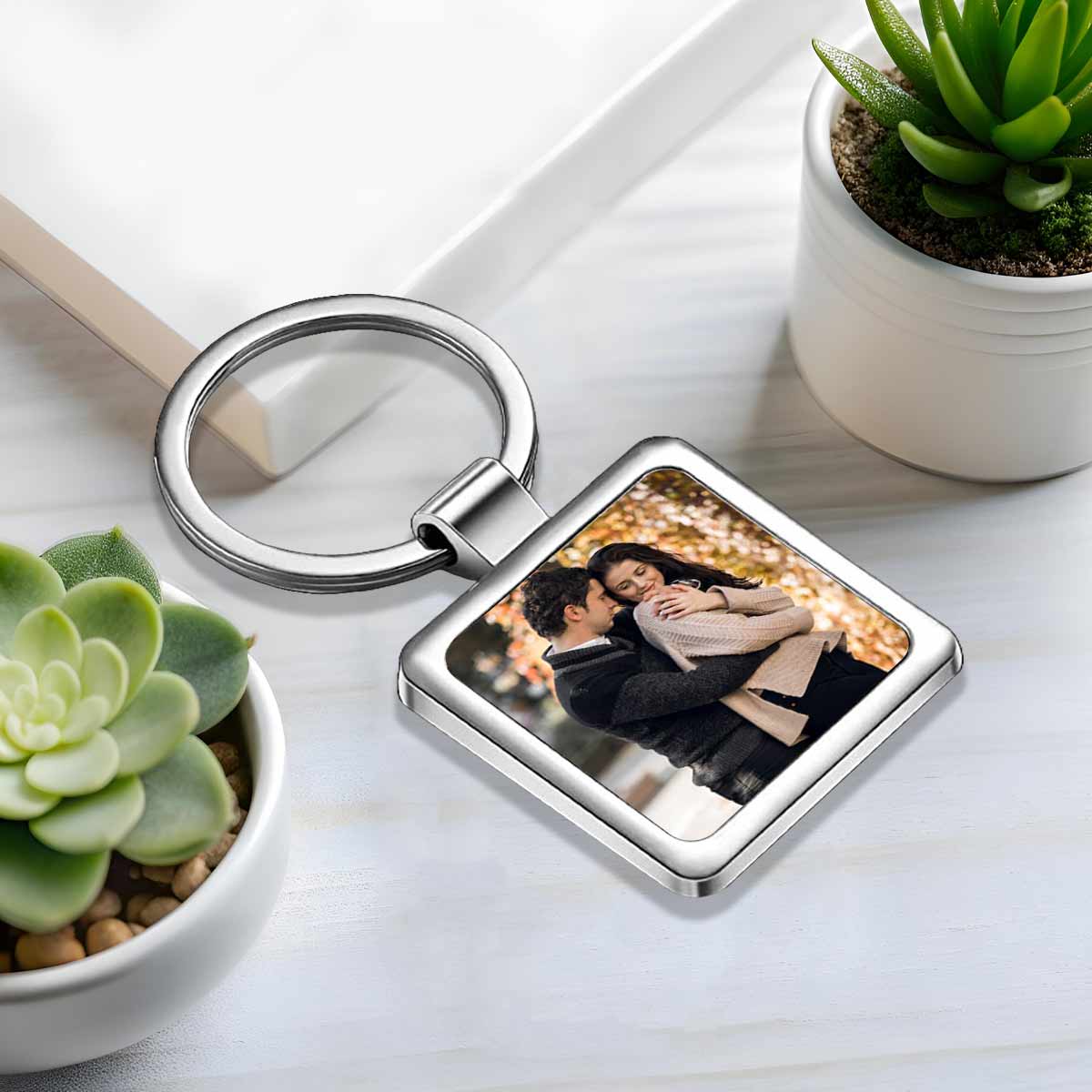 Personalized Photo Metal Keychain Gift For Couple, Friend & Family