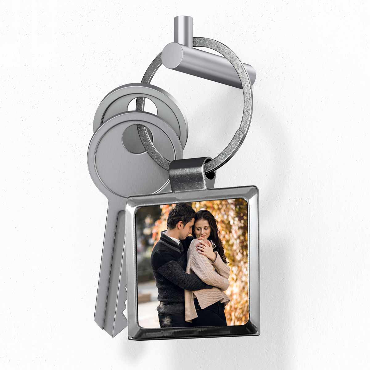 Personalized Photo Metal Keychain Gift For Couple, Friend & Family