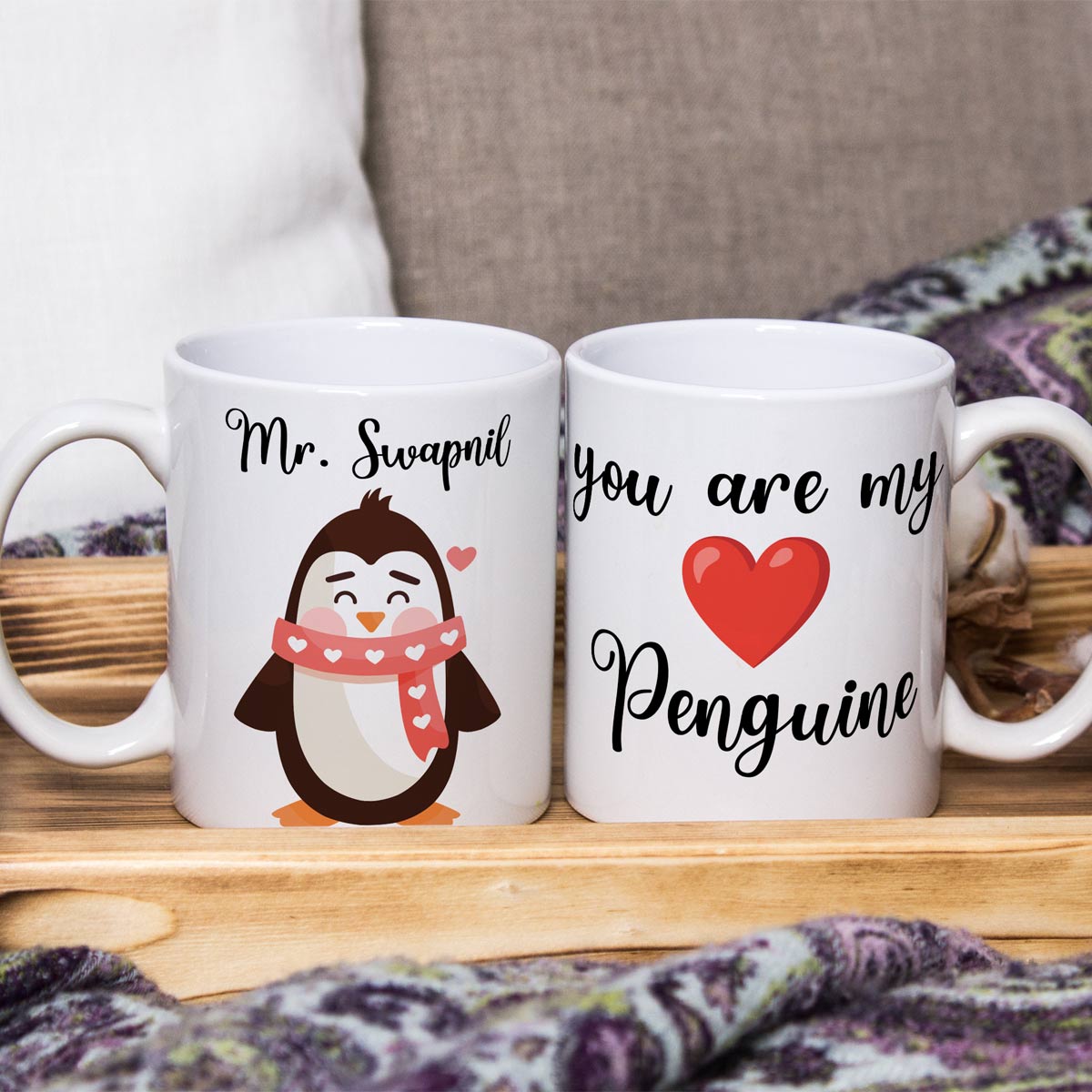 Personalized You Are My Penguin Couple Coffee Mug Set Of 2 For Valentine's Day