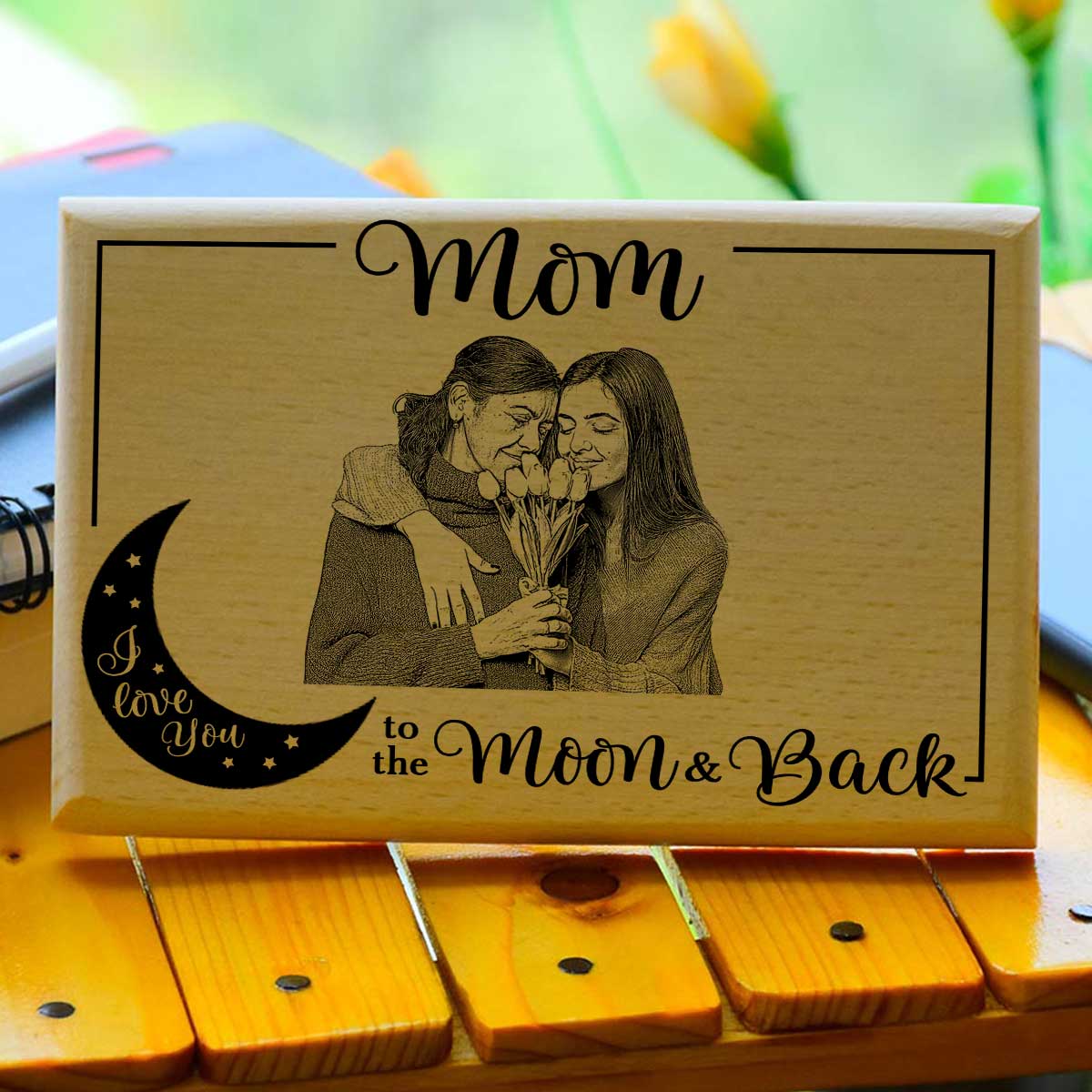 Love You Mom To The Moon & Back Wooden Photo Frame For Mother's Day