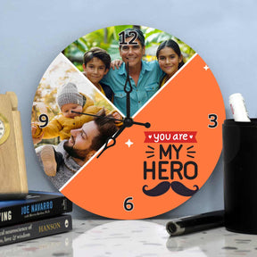Personalized You Are My Hero Photo Wall Clock Gift For Dad