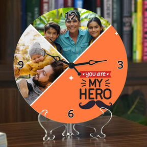 Personalized You Are My Hero Photo Wall Clock Gift For Dad