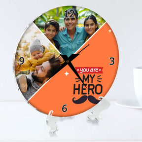 Personalized You Are My Hero Photo Wall Clock Gift For Dad