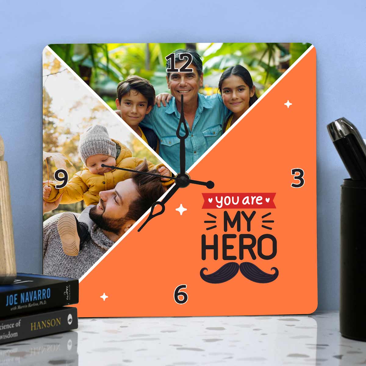 Personalized You Are My Hero Photo Wall Clock Gift For Dad